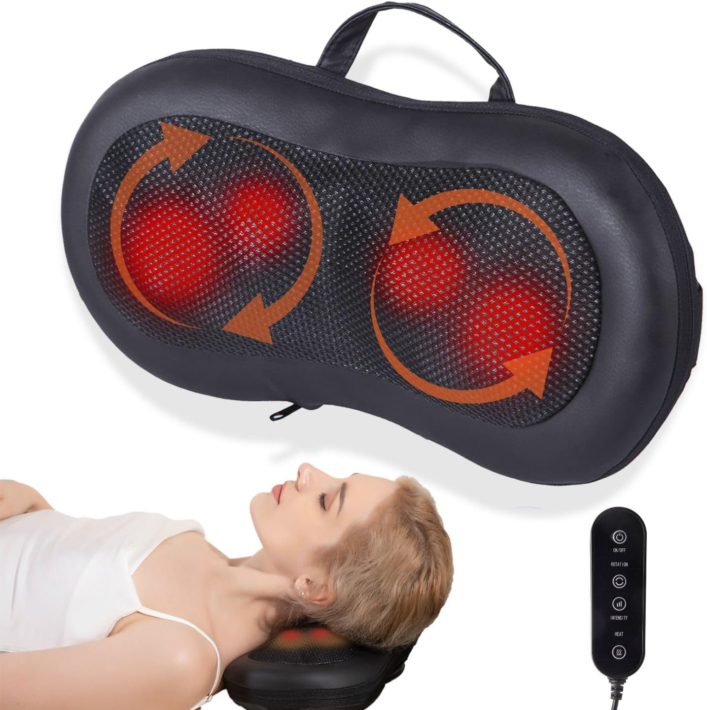 Cordless Neck and Back Massager, Shiatsu Back Massager with Heat, Deep Kneading Massage Pillow for Full Body,Ideal Gifts