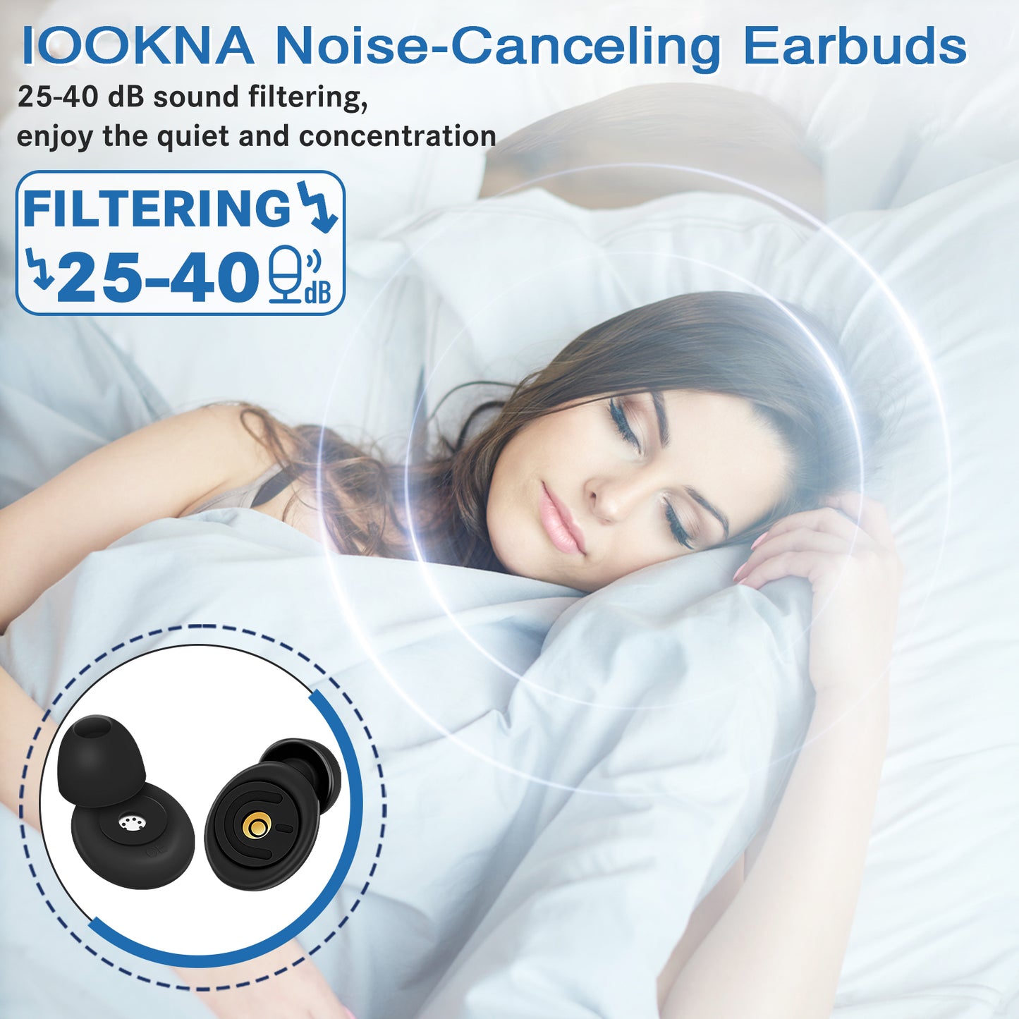 IOOKNA Ear Plugs, Soft Ear Plugs for Concert, Comfortable Reusable Noise Cancelling Earplugs for Sleeping, Traveling, Focusing, Working (Black)