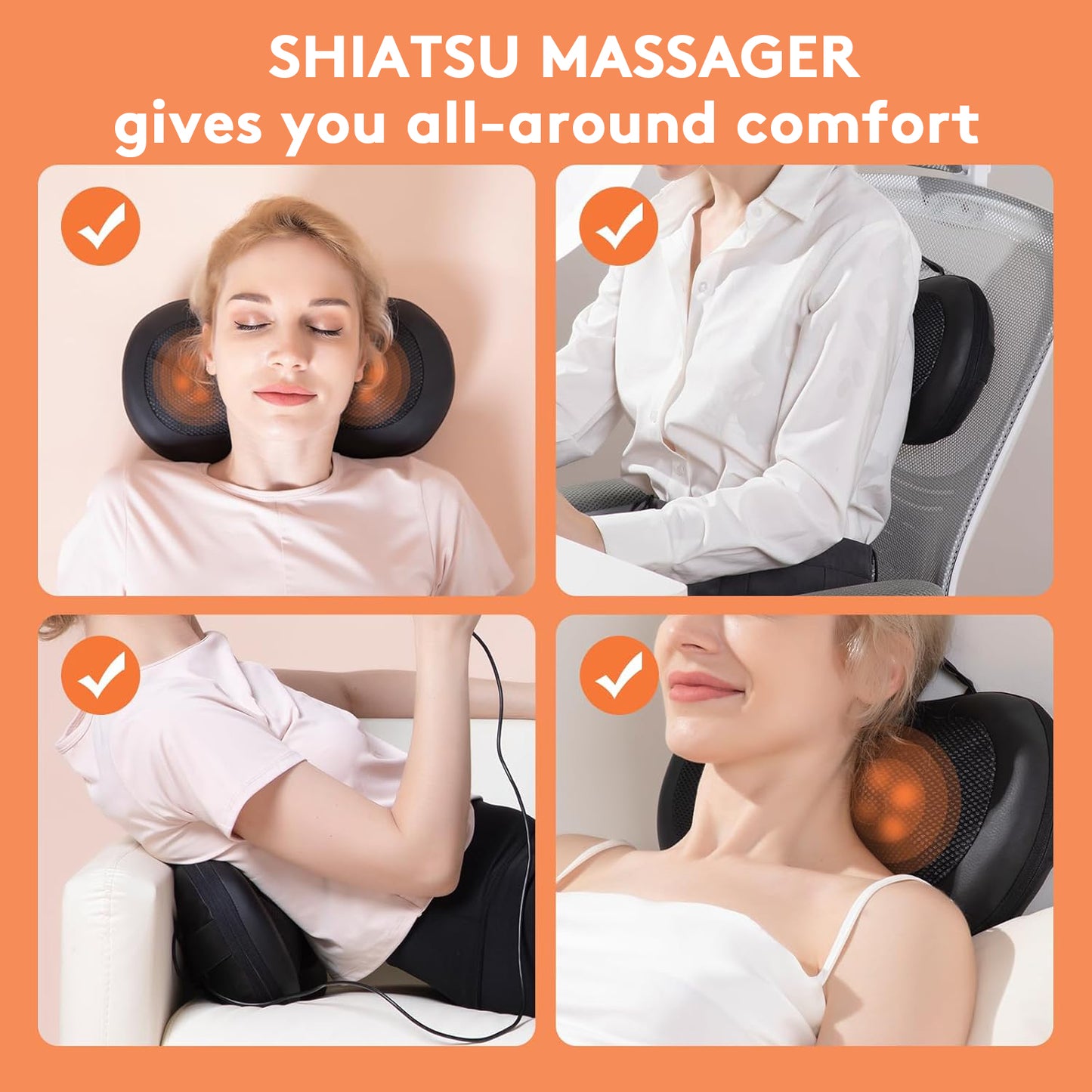 Cordless Neck and Back Massager, Shiatsu Back Massager with Heat, Deep Kneading Massage Pillow for Full Body,Ideal Gifts