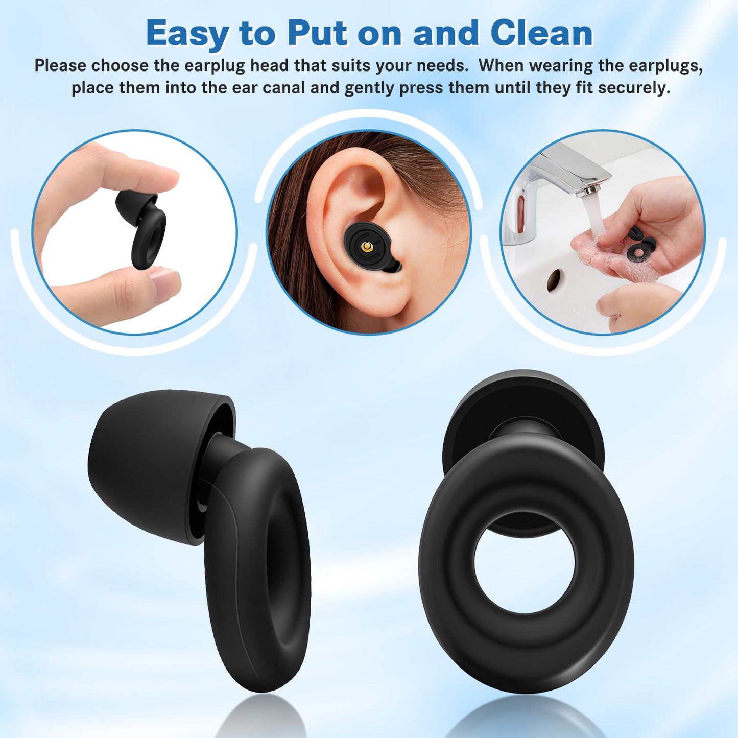 IOOKNA Ear Plugs, Soft Ear Plugs for Concert, Comfortable Reusable Noise Cancelling Earplugs for Sleeping, Traveling, Focusing, Working (Black)
