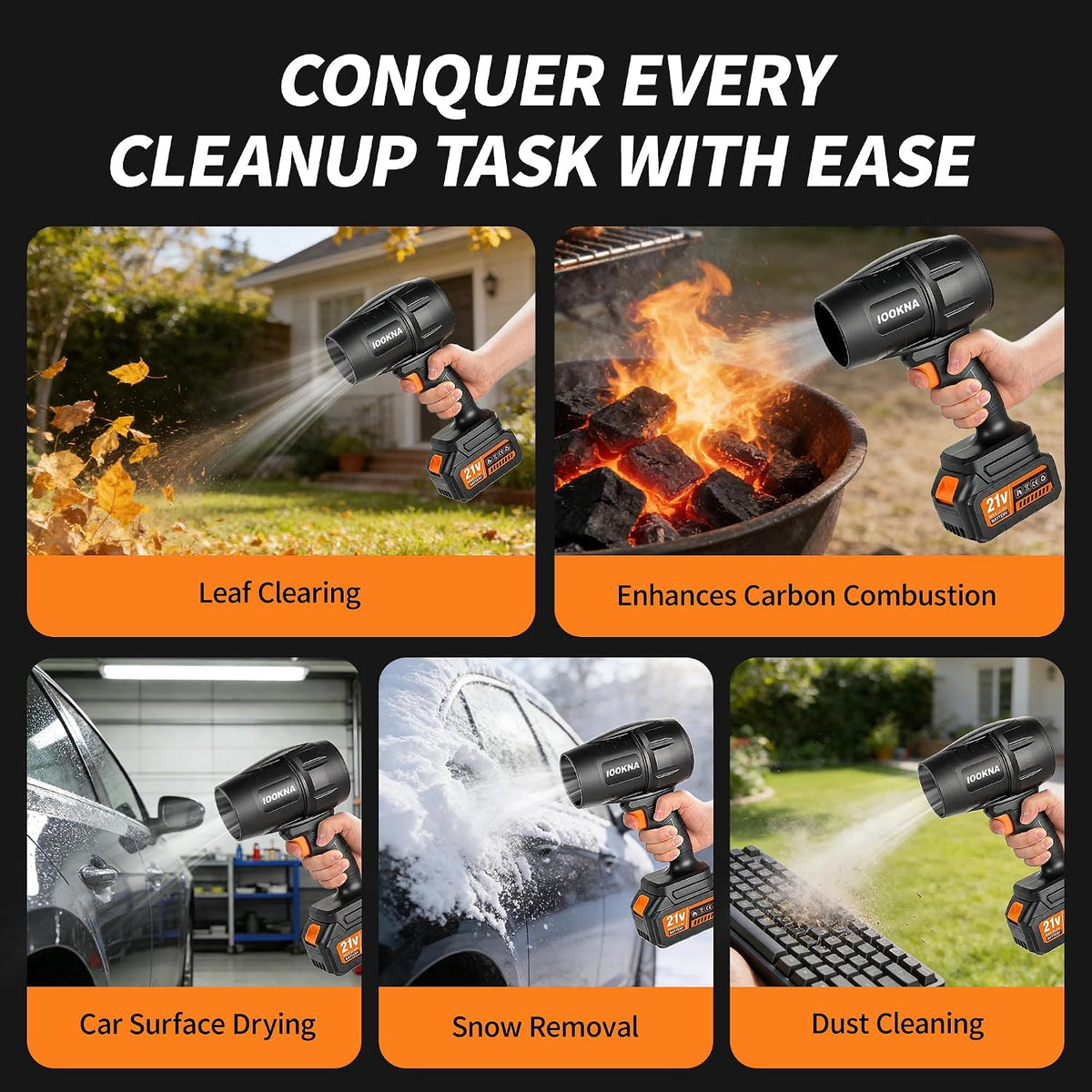 IOOKNA Leaf Blower Cordless, Handheld Blower with 2 x 4.0Ah Battery 990,000 RPM High-Speed Motor Power, Portable Lightweight Easy Operation for Leaves Yard Patio Car Snow and Driveway Cleaning