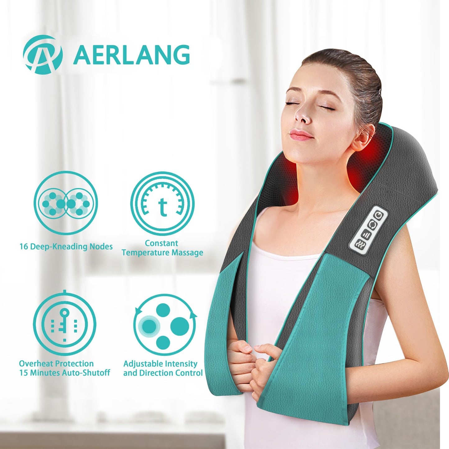 Neck Massager with Heat, Shiatsu Neck and Shoulder Massager for Men/Women, Office & Home & Car Use