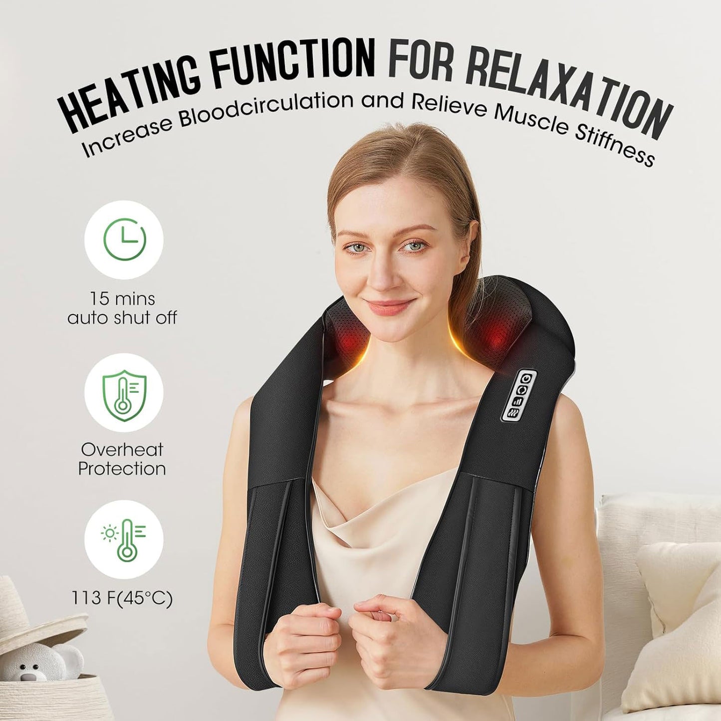 Neck Massager with Heat, Deep Tissue Kneading Back and Shoulder Massager for Pain Relief, Gifts for Women, Men, Mom, Dad