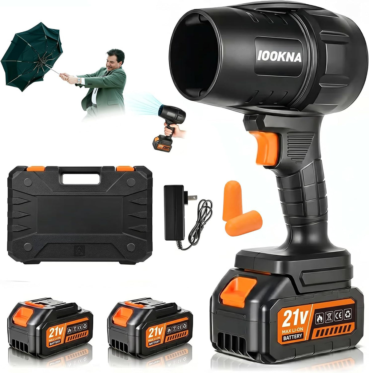 IOOKNA Leaf Blower Cordless, Handheld Blower with 2 x 4.0Ah Battery 990,000 RPM High-Speed Motor Power, Portable Lightweight Easy Operation for Leaves Yard Patio Car Snow and Driveway Cleaning