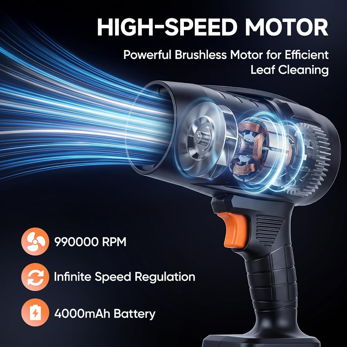 IOOKNA Leaf Blower Cordless, Handheld Blower with 2 x 4.0Ah Battery 990,000 RPM High-Speed Motor Power, Portable Lightweight Easy Operation for Leaves Yard Patio Car Snow and Driveway Cleaning