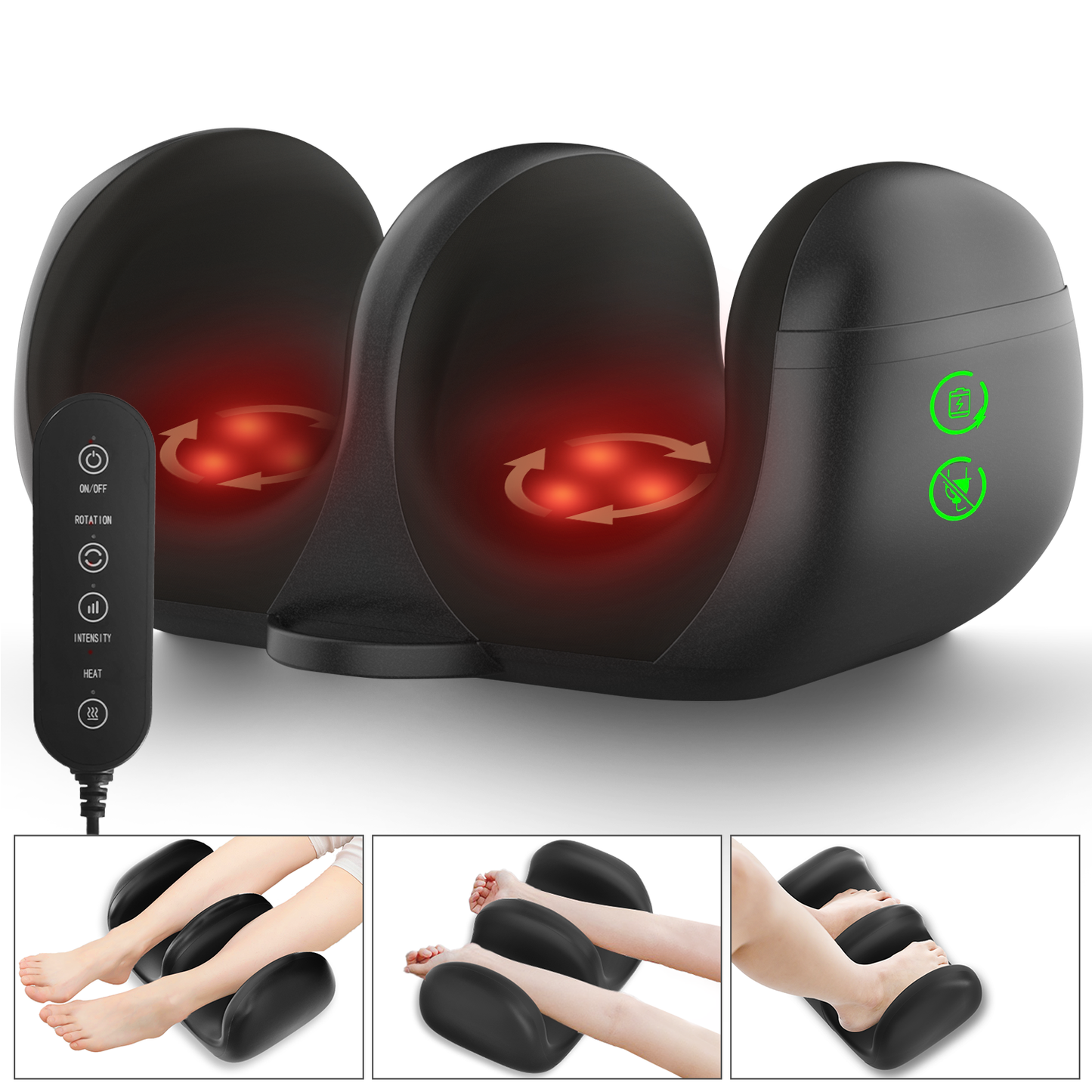 Cordless Foot Massager with Heat , Deep Kneading Foot Massage Machine for Foot and Calf Massage, Home or Office Use