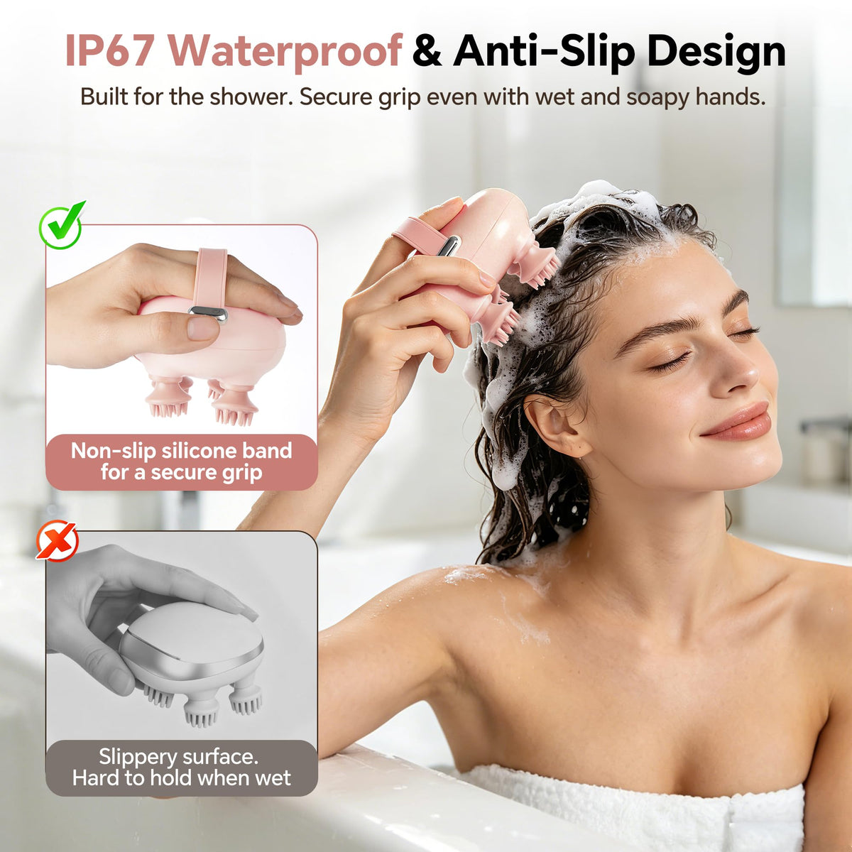 Electric Scalp Massager, Head Massager for Neck Body Stress Relax IP67 Waterproof, 12 Detachable Claws & 3 Modes Tangle-Free, One-touch Control, Gift for Men Women