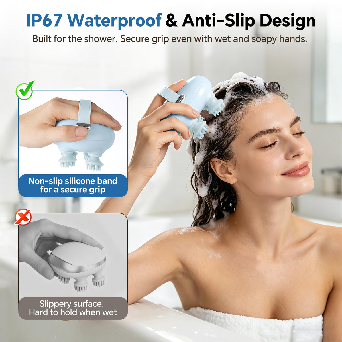 IOOKNA Scalp Massager, Waterproof Head Massager for Head Neck Body Rechargeable 3 Massage Modes & 12 Detachable Claws , Deep Clean and Stress Relax, Gift for Men Women