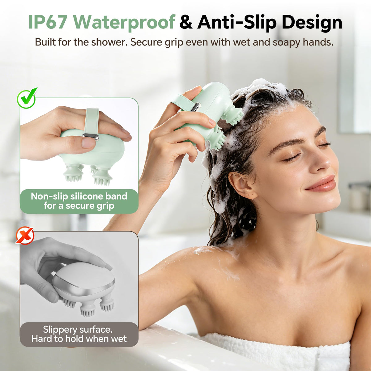IOOKAN Scalp Massager, Electric Head Massage Scalp Stress Relax | IPX7 Waterproof, 3 Massage Modes Tangle-Free & 186 Massage Nodes, Head Neck Shoulder Pets Use, Gift for Dad Mom