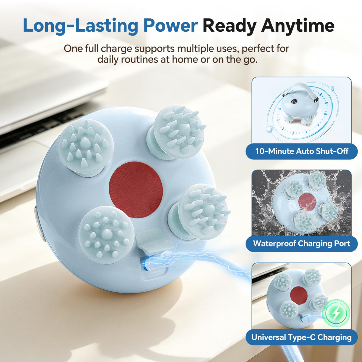 IOOKNA Scalp Massager, Waterproof Head Massager for Head Neck Body Rechargeable 3 Massage Modes & 12 Detachable Claws , Deep Clean and Stress Relax, Gift for Men Women