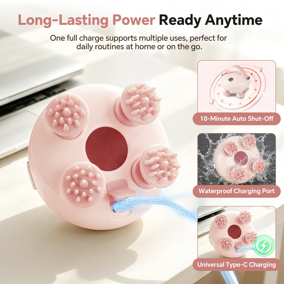 Electric Scalp Massager, Head Massager for Neck Body Stress Relax IP67 Waterproof, 12 Detachable Claws & 3 Modes Tangle-Free, One-touch Control, Gift for Men Women