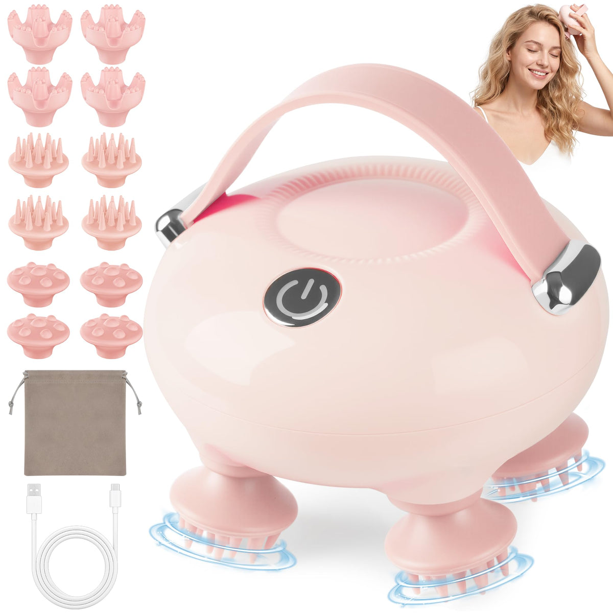 Electric Scalp Massager, Head Massager for Neck Body Stress Relax IP67 Waterproof, 12 Detachable Claws & 3 Modes Tangle-Free, One-touch Control, Gift for Men Women